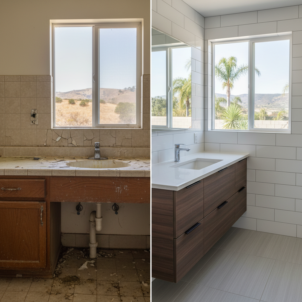 Completed vanity and sink installation work at a residential property in Fullerton, CA