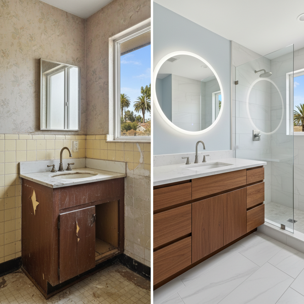 Completed bathroom modernization work at a residential property in Fountain Valley, CA