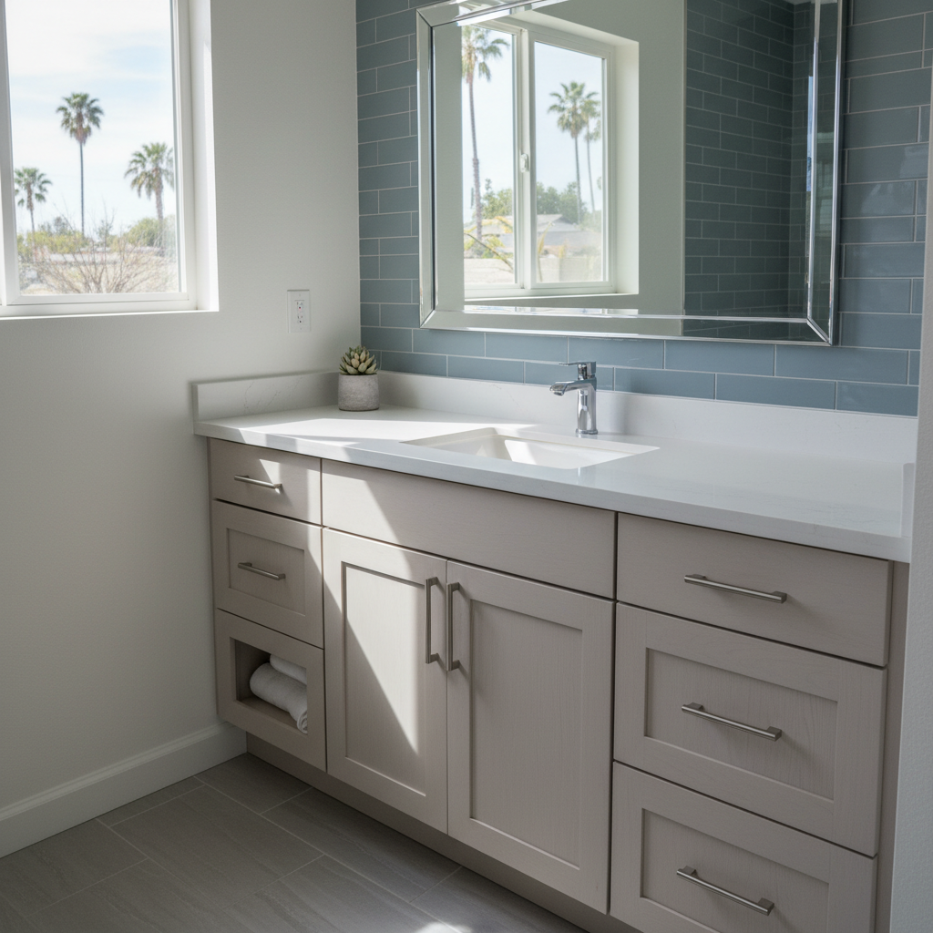 Completed vanity and sink installation work at a residential property in Garden Grove, CA