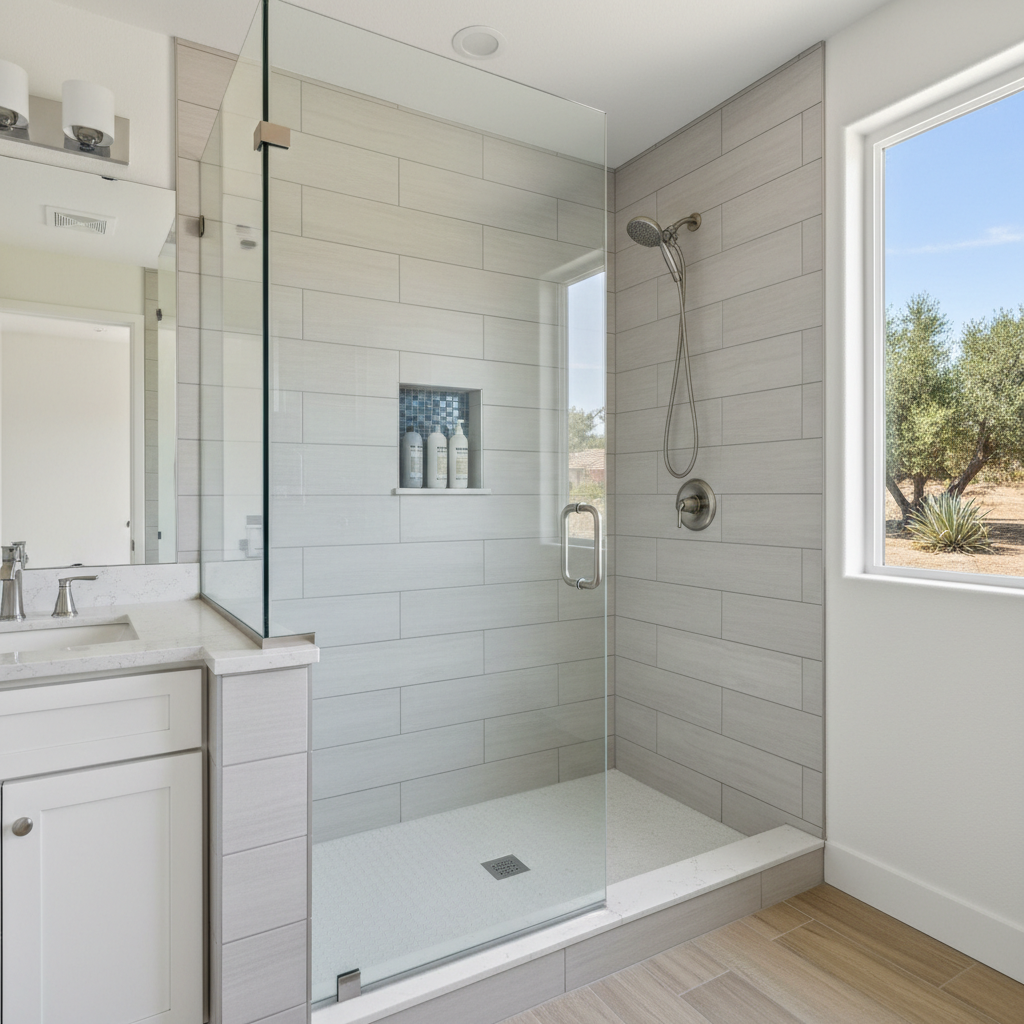 Completed shower replacement work at a residential property in Fullerton, CA