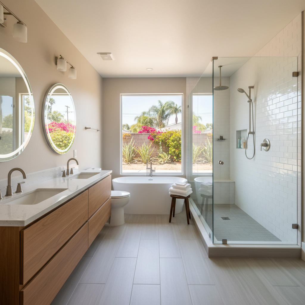 Completed bathroom modernization work at a residential property in Garden Grove, CA