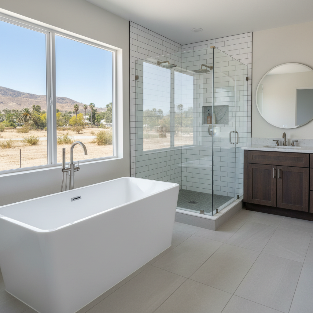 Completed bathtub and shower installation work at a residential property in Huntington Park, CA