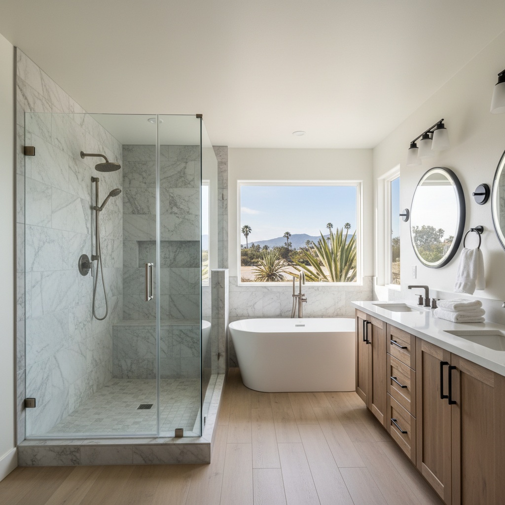 Completed bathroom expansion work at a residential property in Huntington Beach, CA