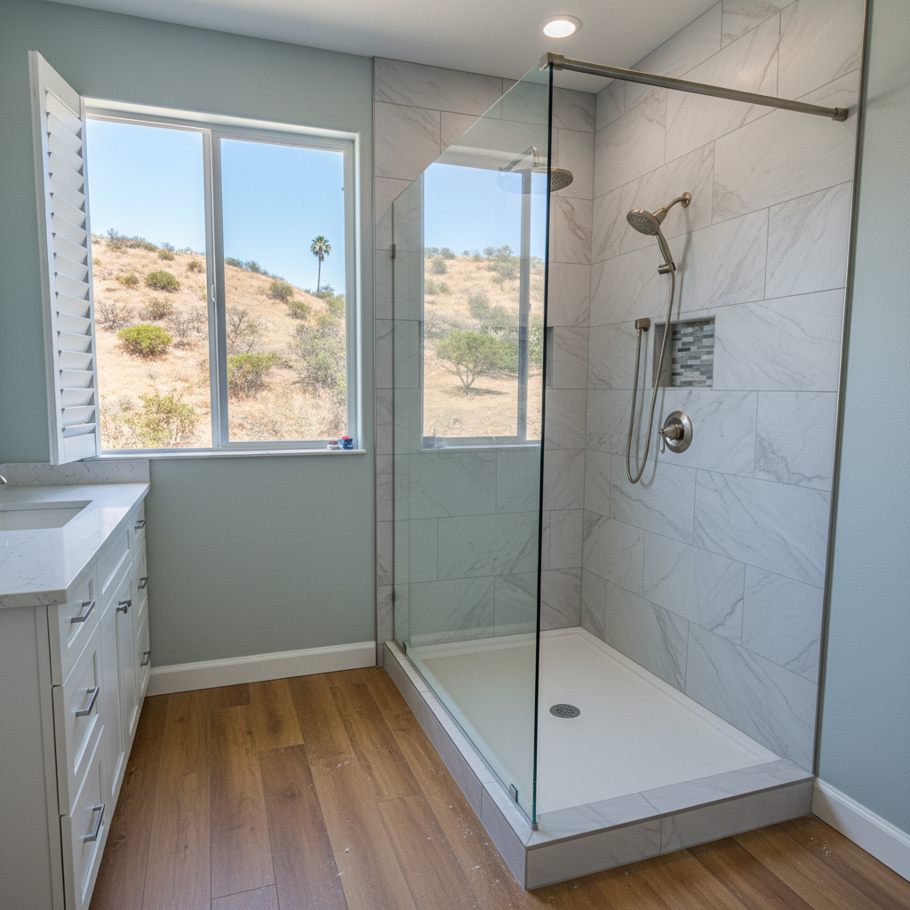Completed shower replacement work at a residential property in Irvine, CA