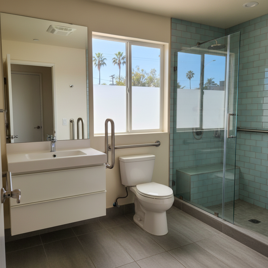 Completed handicap accessible bathrooms work at a residential property in Long Beach, CA