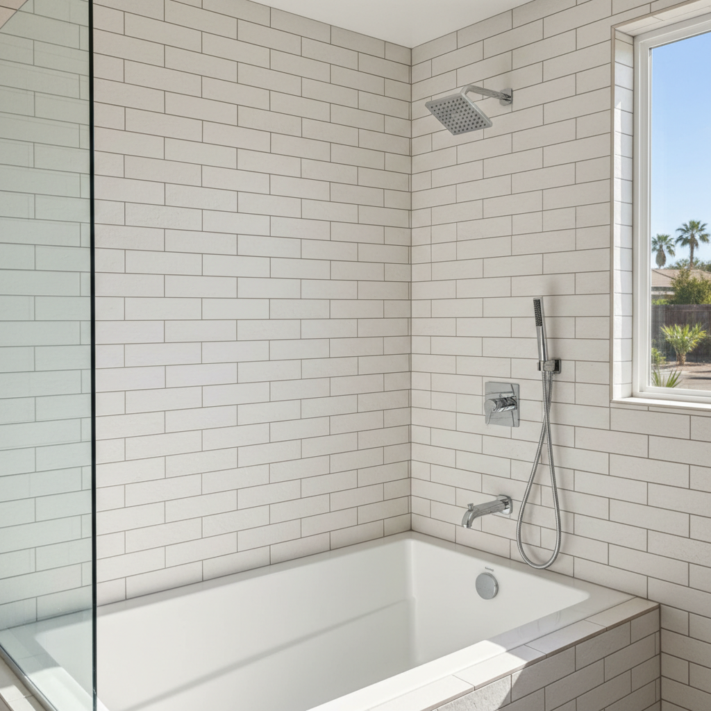 Completed bathtub and shower installation work at a residential property in Lakewood, CA