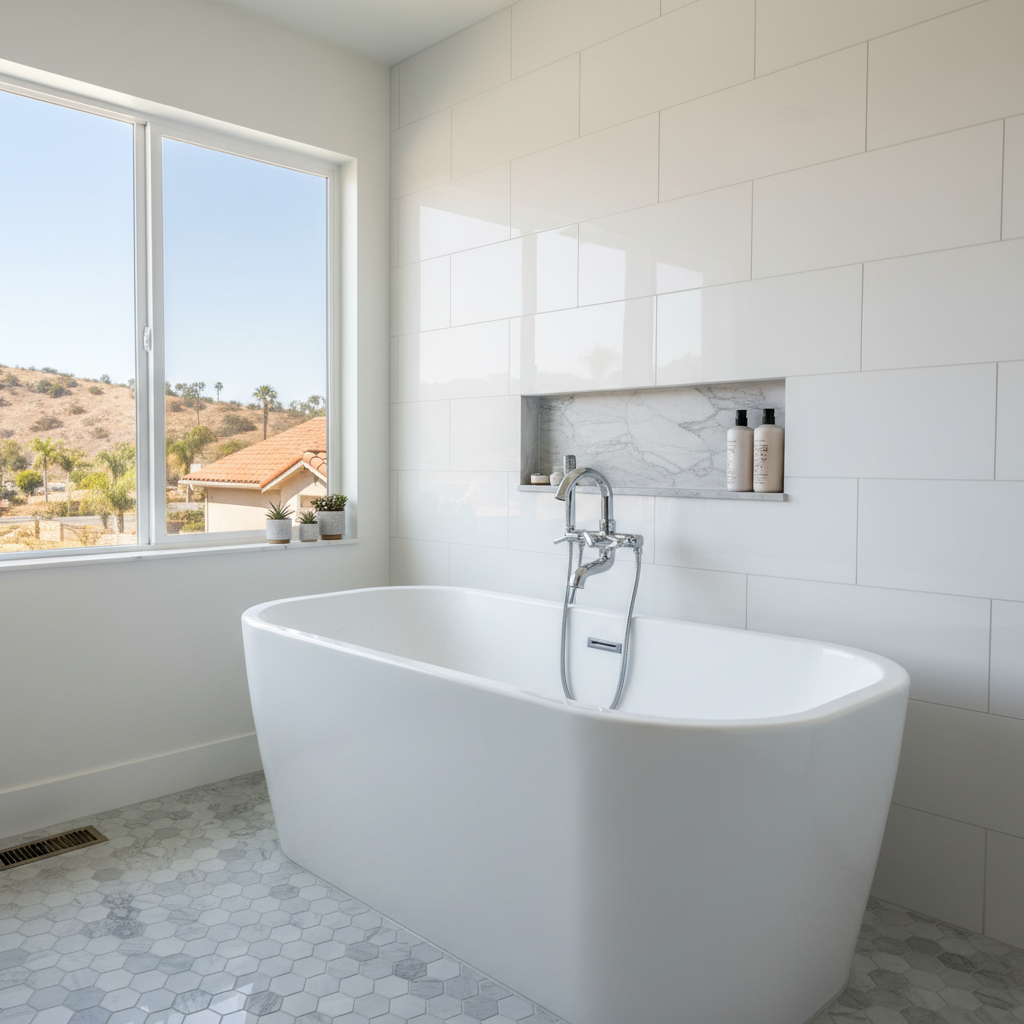 Completed bathtub replacement work at a residential property in Long Beach, CA