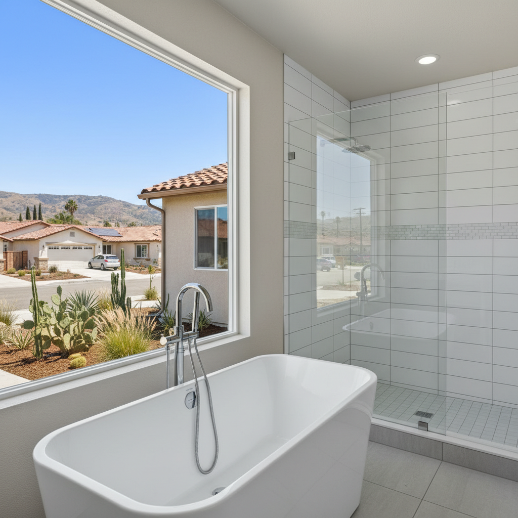 Completed bathtub and shower installation work at a residential property in Montebello, CA