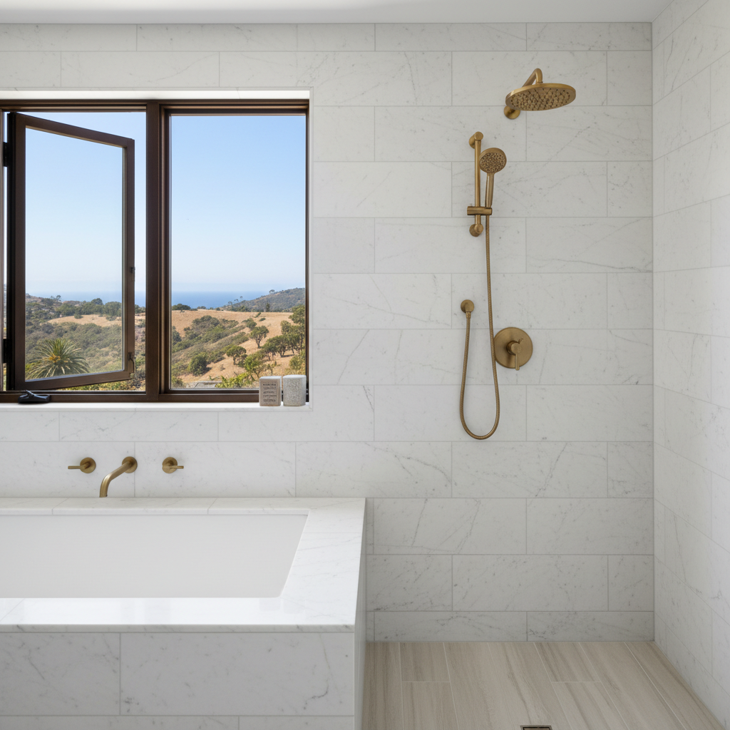 Completed bathtub and shower installation work at a residential property in Malibu, CA