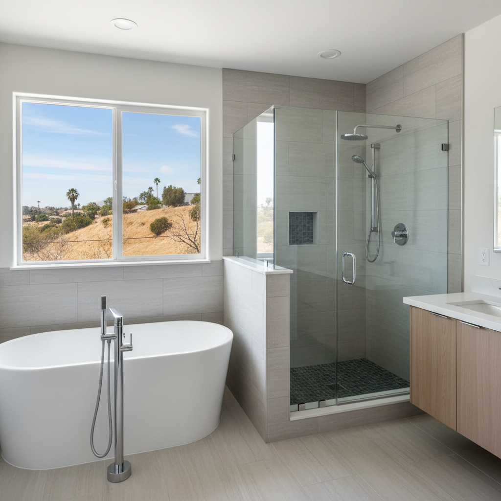 Completed bathtub and shower installation work at a residential property in Lawndale, CA