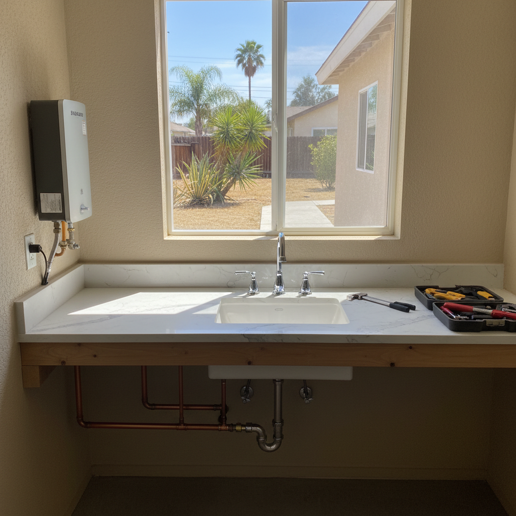 Completed plumbing work work at a residential property in Pomona, CA