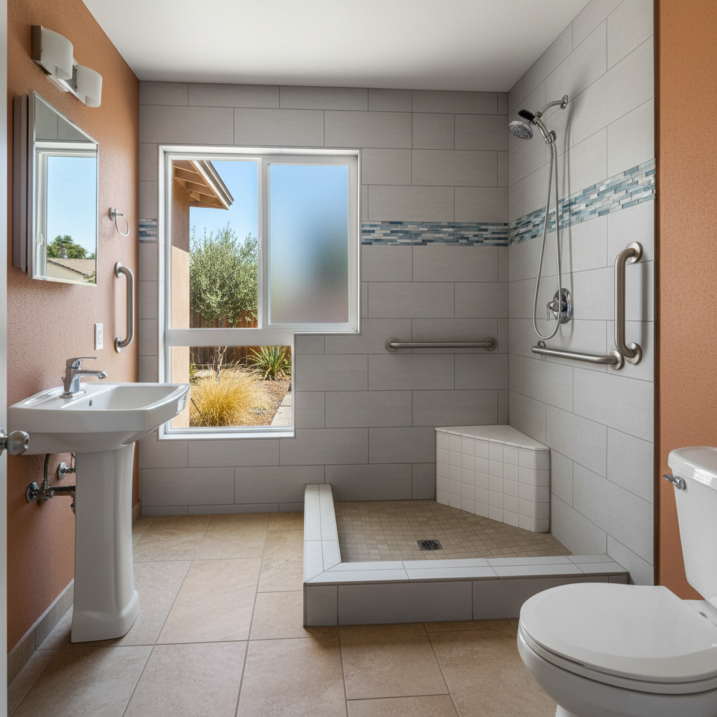Completed handicap accessible bathrooms work at a residential property in Pomona, CA