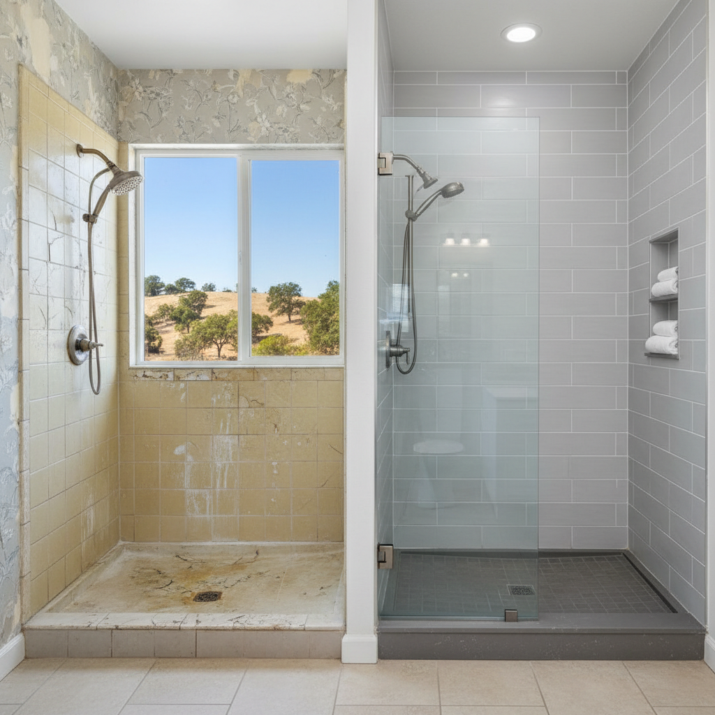 Completed shower replacement work at a residential property in Fair Oaks, CA
