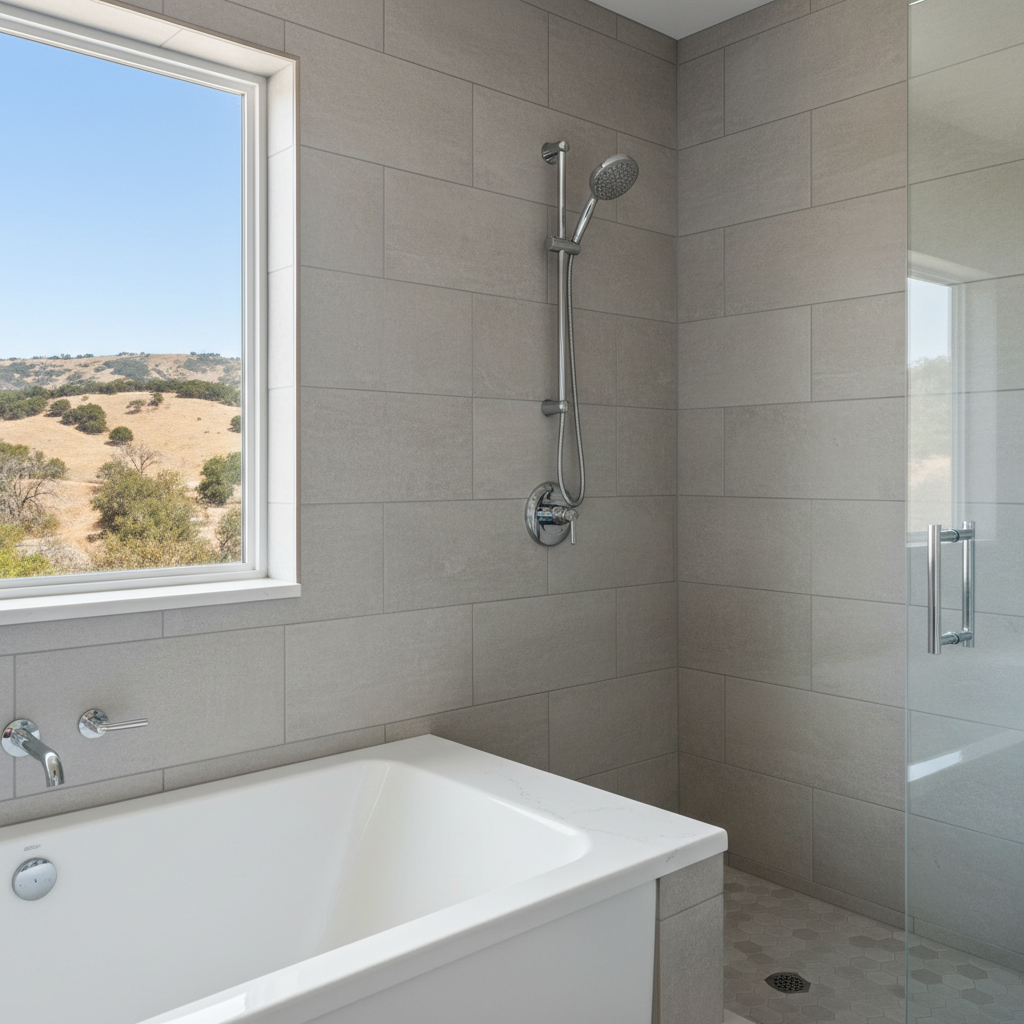 Completed bathtub and shower installation work at a residential property in West Hills, CA