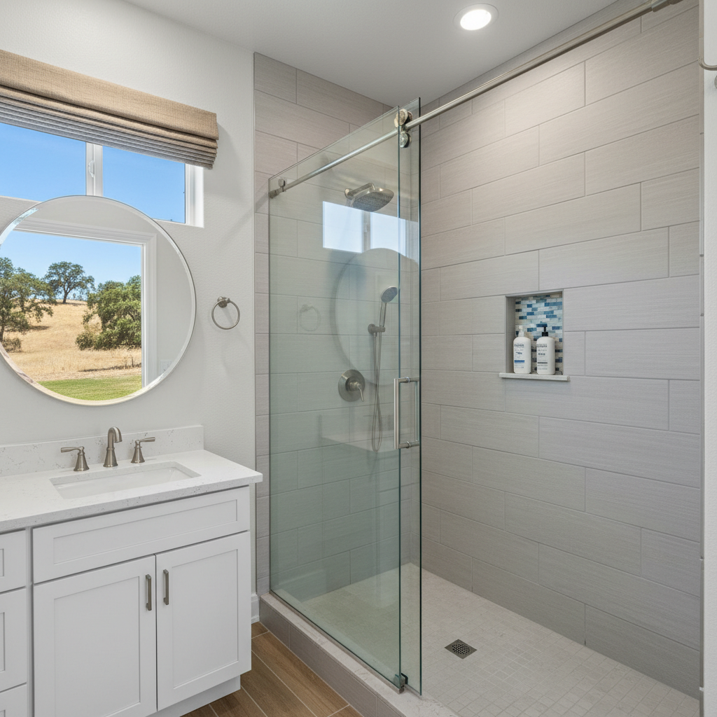 Completed shower replacement work at a residential property in Roseville, CA
