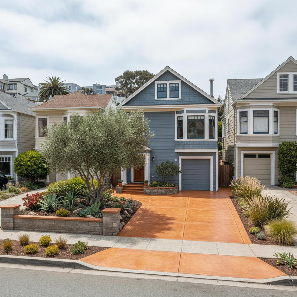 Completed concrete staining work at a residential property in San Francisco, CA