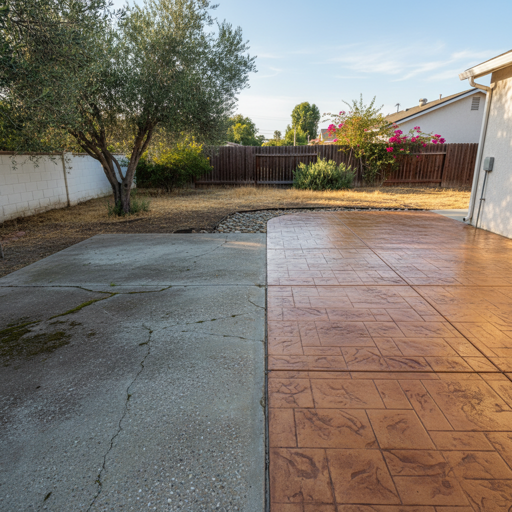 Completed decorative concrete work at a residential property in Stockton, CA