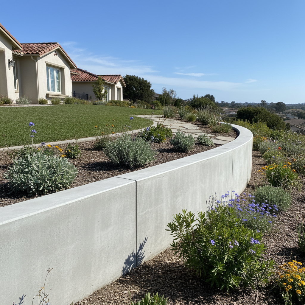 Completed concrete retaining walls work at a residential property in Ventura, CA