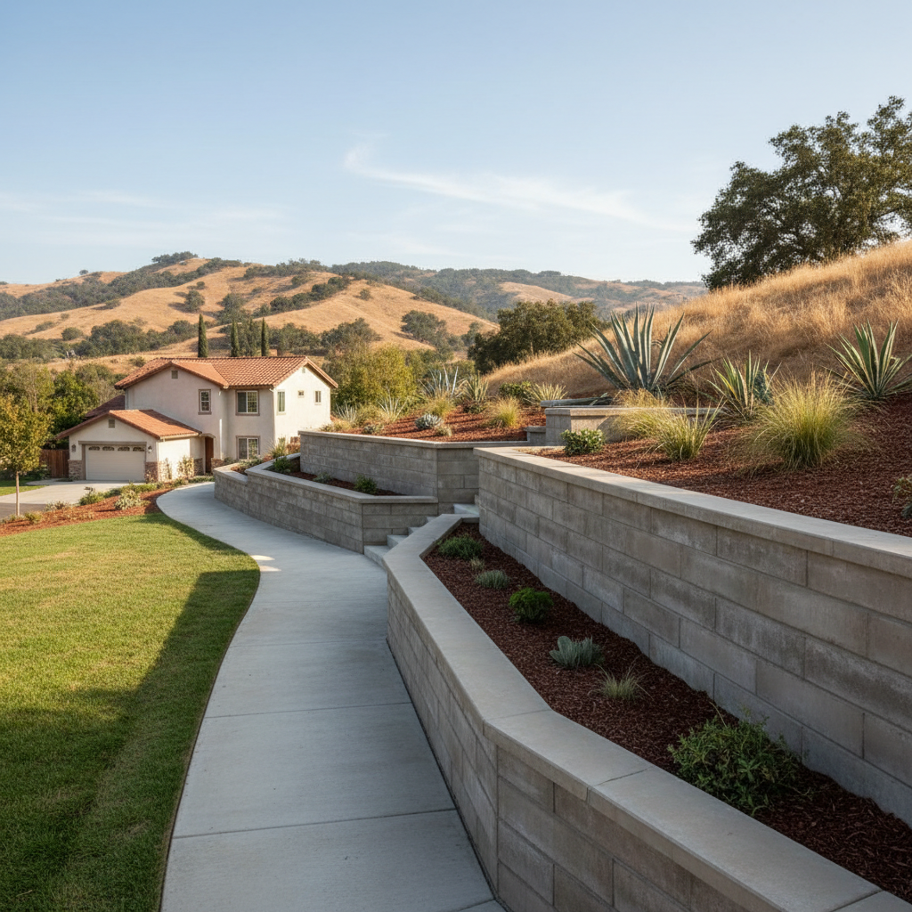 Completed concrete retaining walls work at a residential property in Ventura, CA