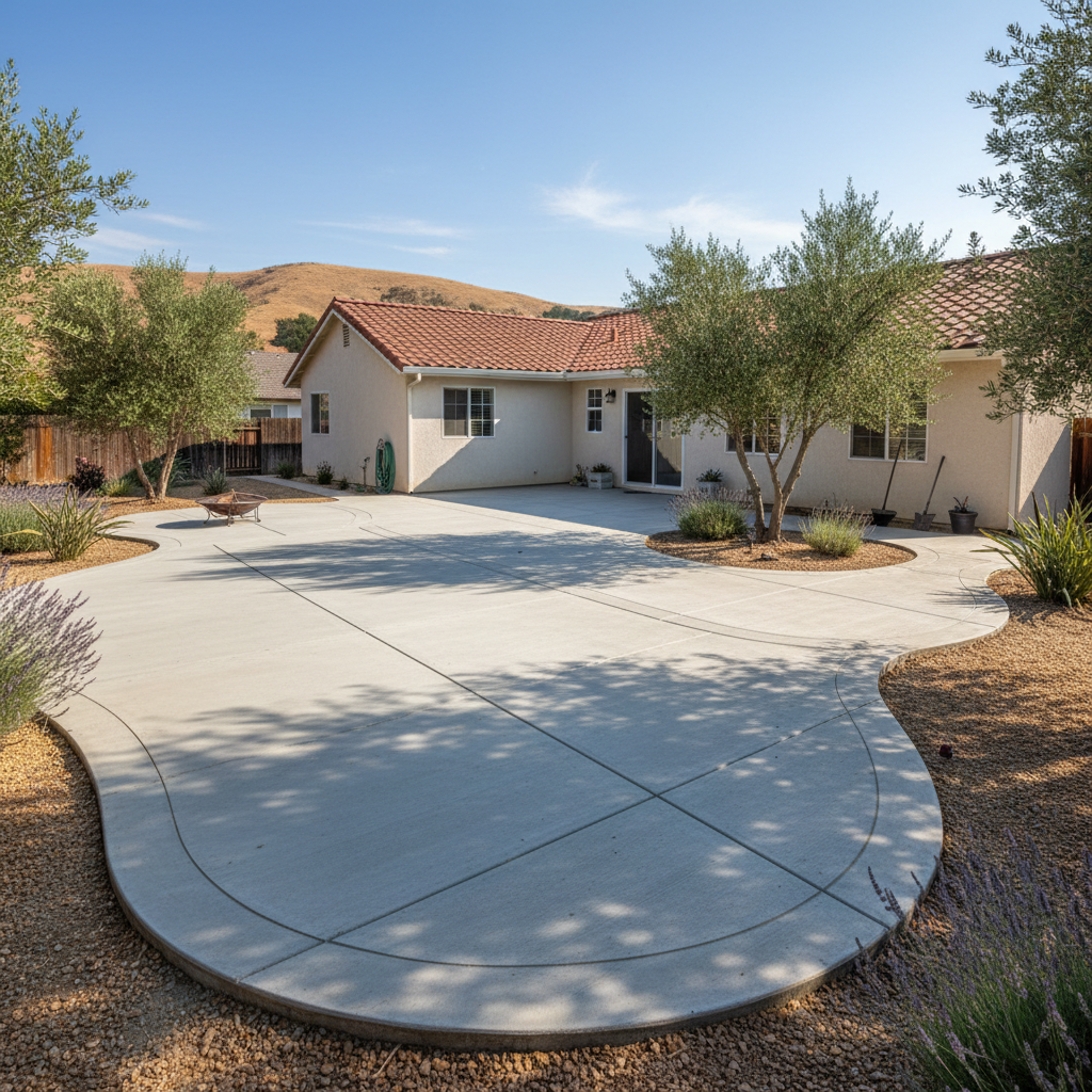 Completed concrete patios work at a residential property in Stockton, CA
