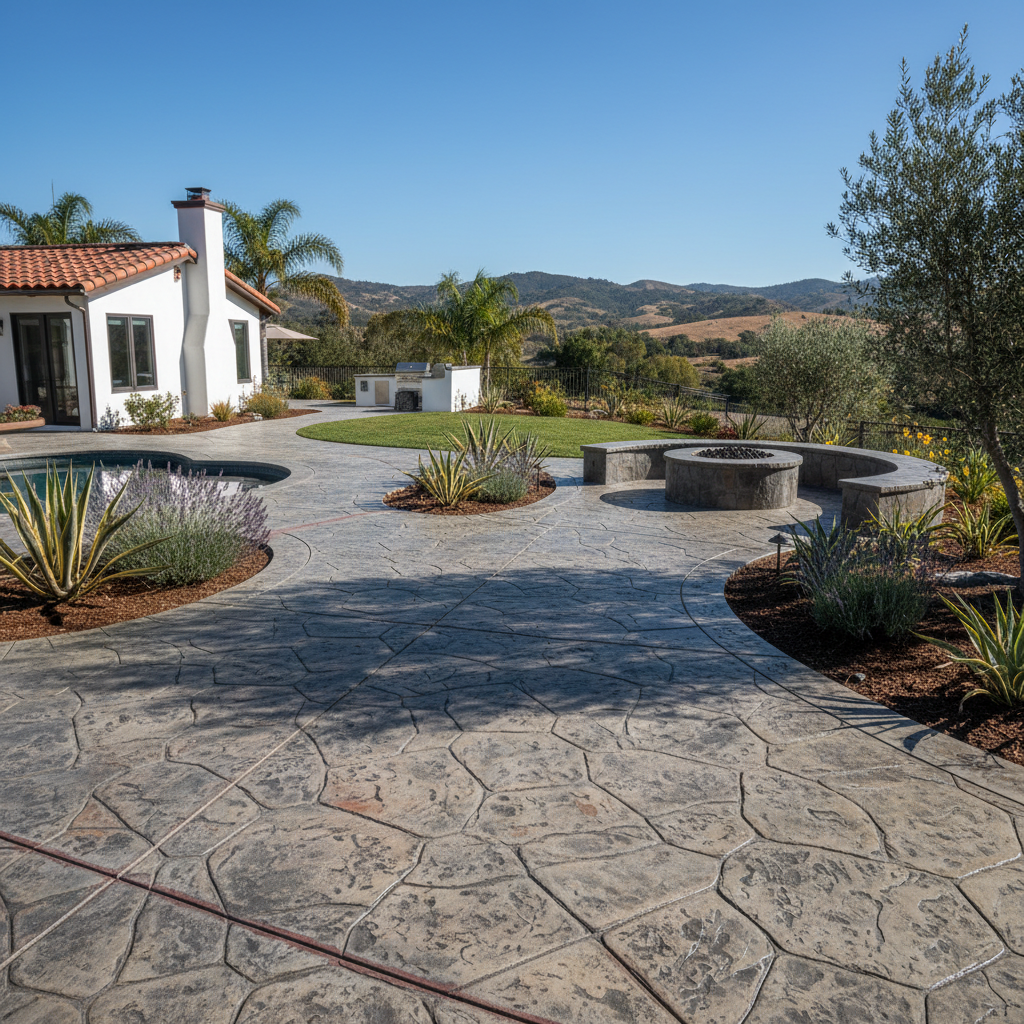 Completed stamped concrete work at a residential property in Santa Barbara, CA