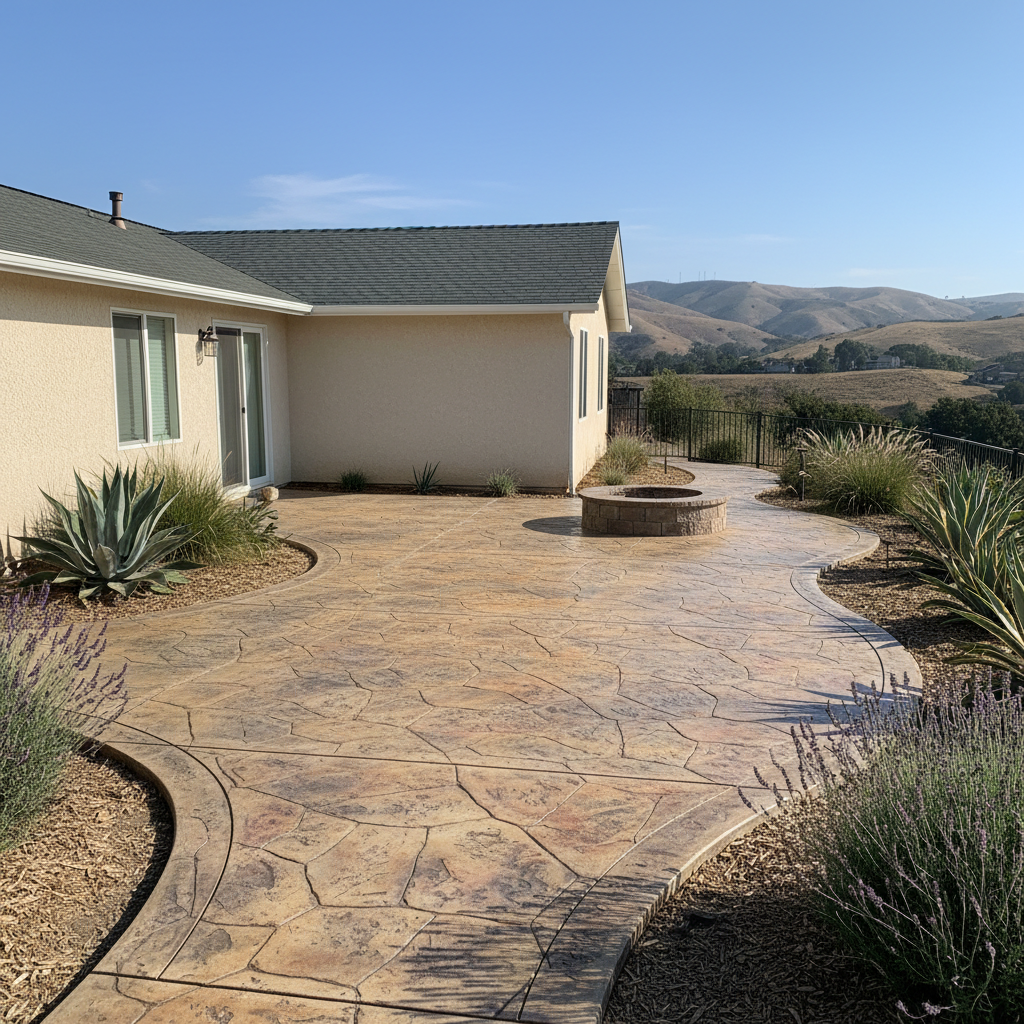 Completed stamped concrete work at a residential property in Ventura, CA
