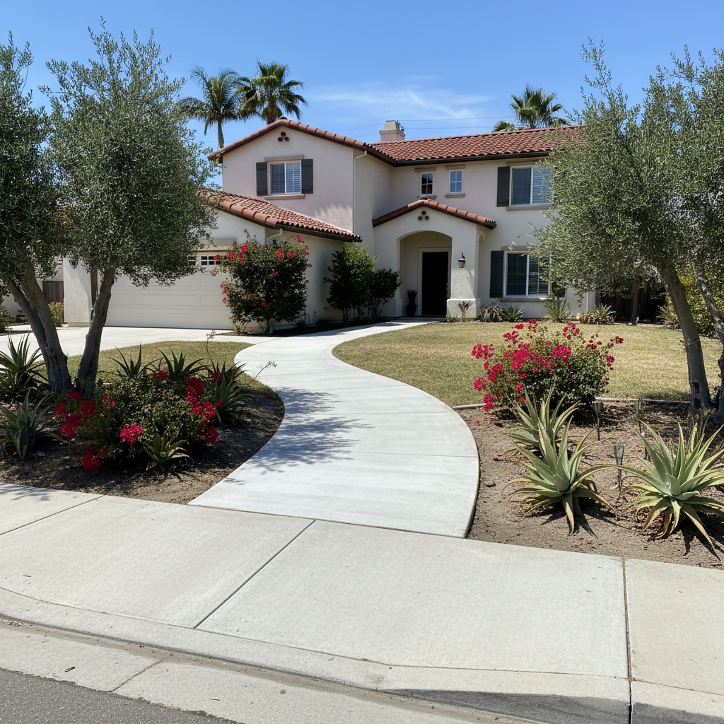 Completed concrete sidewalks work at a residential property in Santa Barbara, CA