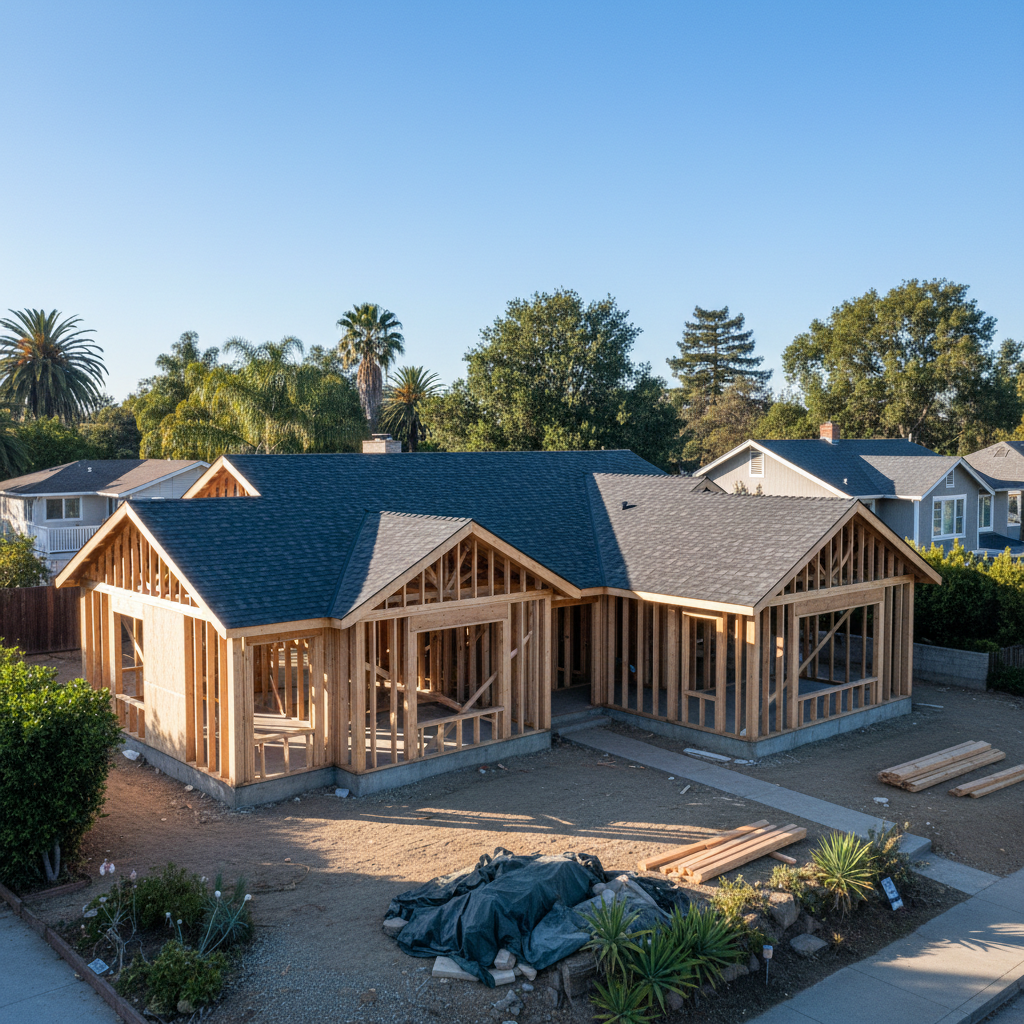 Completed framing & roofing work at a residential property in Palo Alto, CA