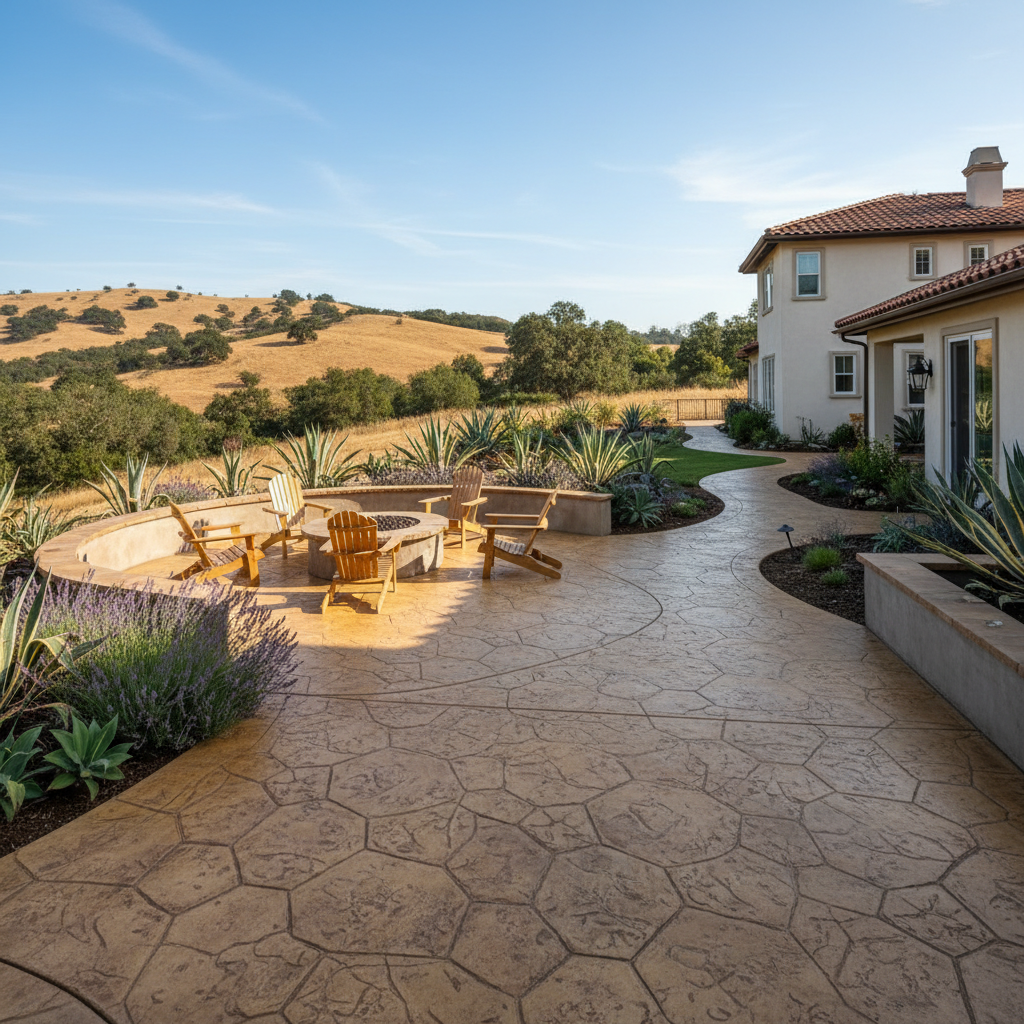 Completed stamped concrete work at a residential property in Ventura, CA