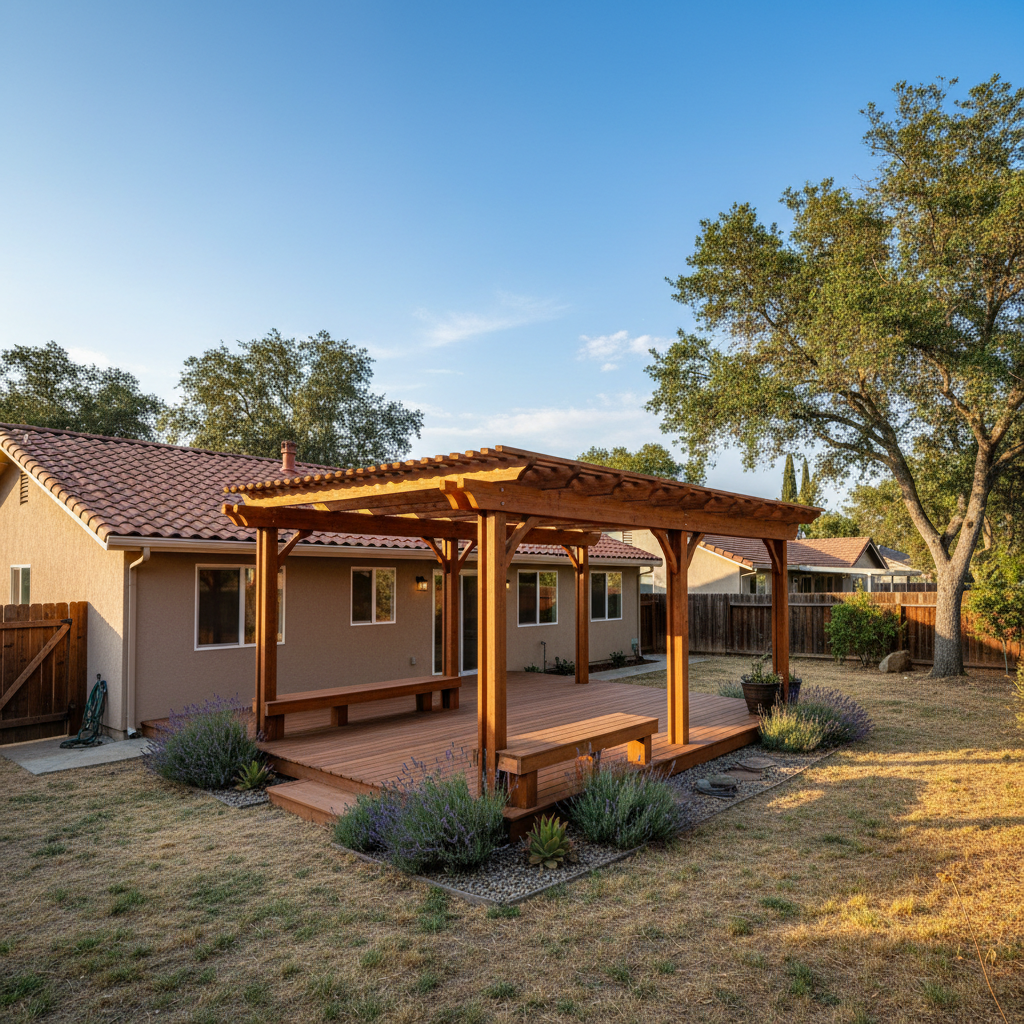 Completed pergola construction work at a residential property in Chico, CA