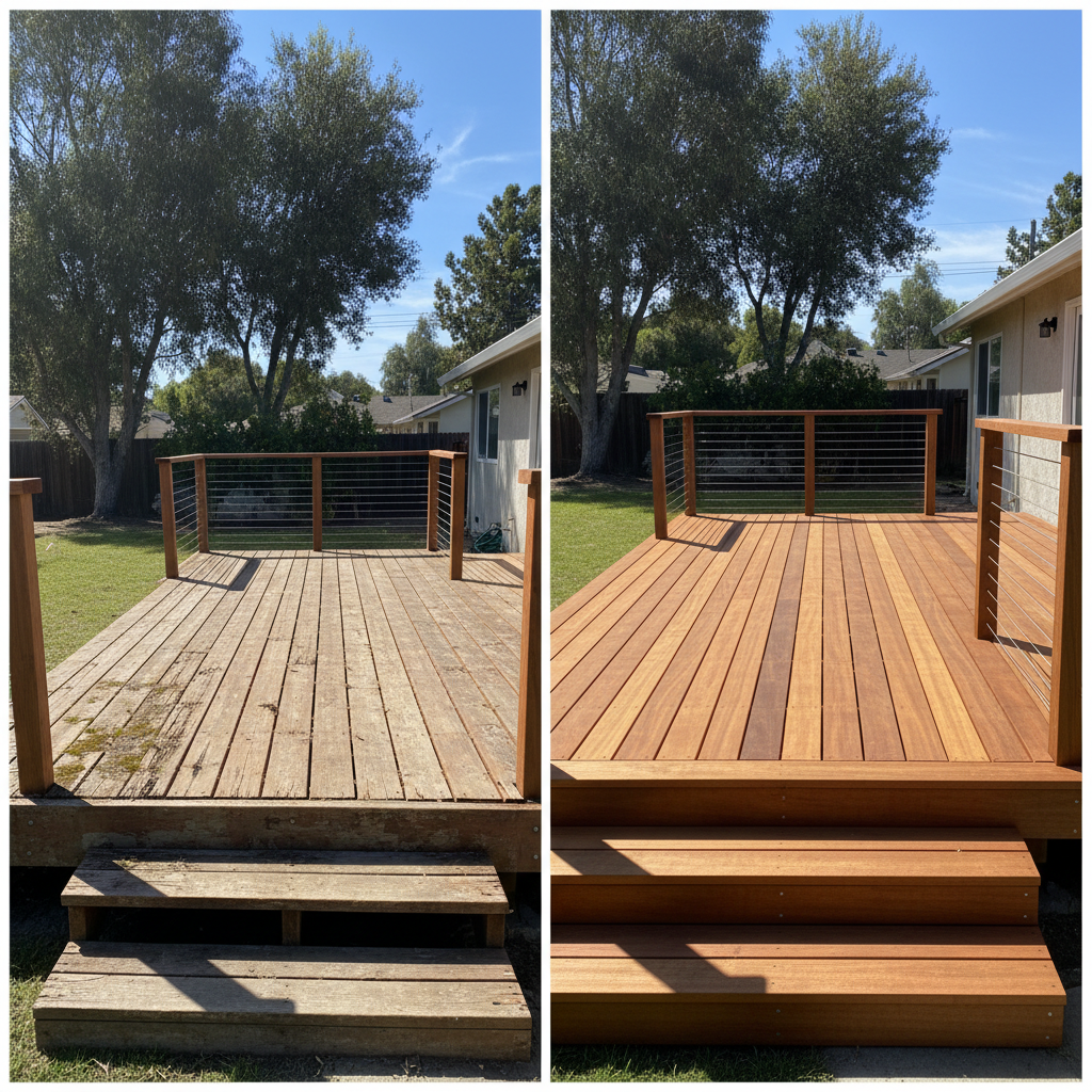 Completed wooden decks work at a residential property in San Leandro, CA