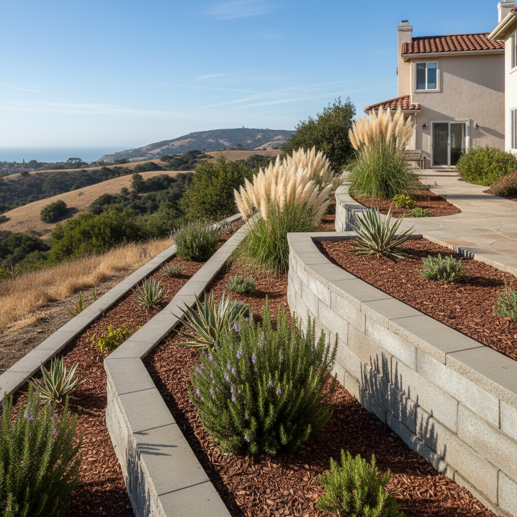 Completed concrete retaining walls work at a residential property in Ventura, CA