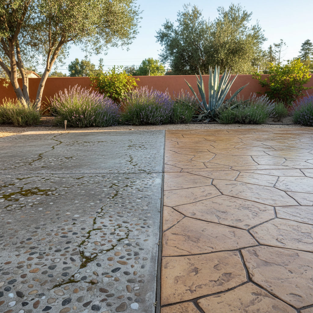 Completed stamped concrete work at a residential property in Santa Barbara, CA