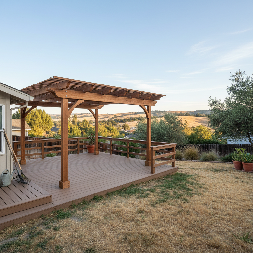 Completed pergola construction work at a residential property in San Leandro, CA
