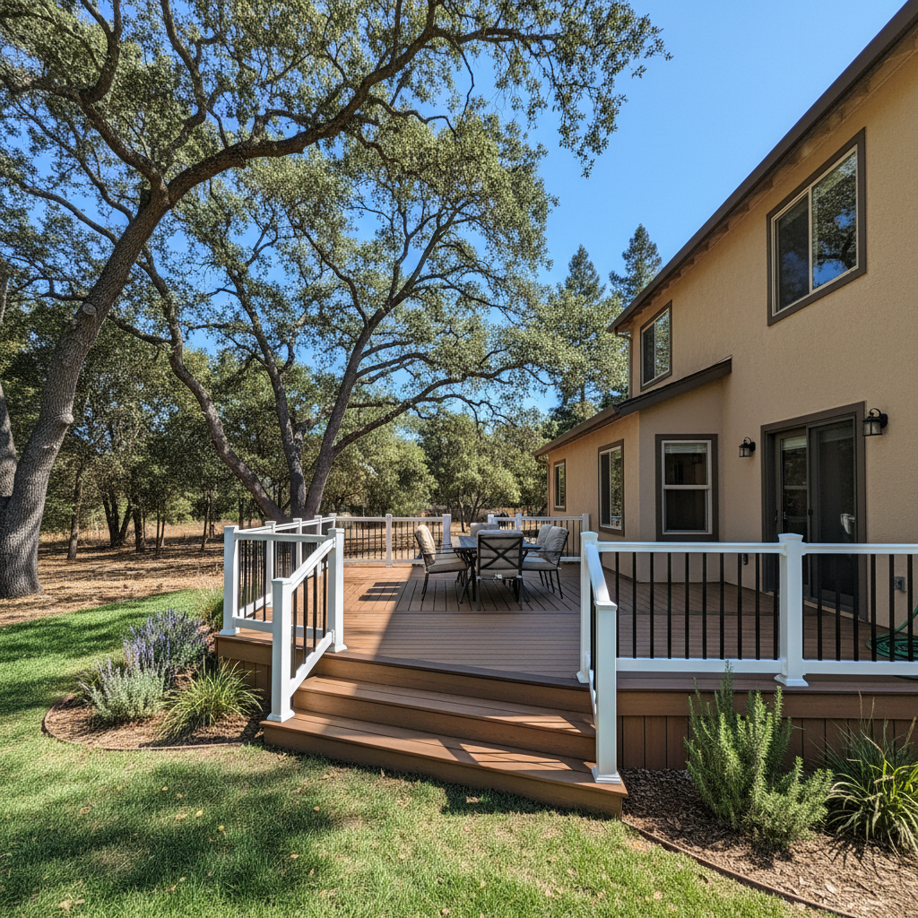 Completed trex decks work at a residential property in Chico, CA