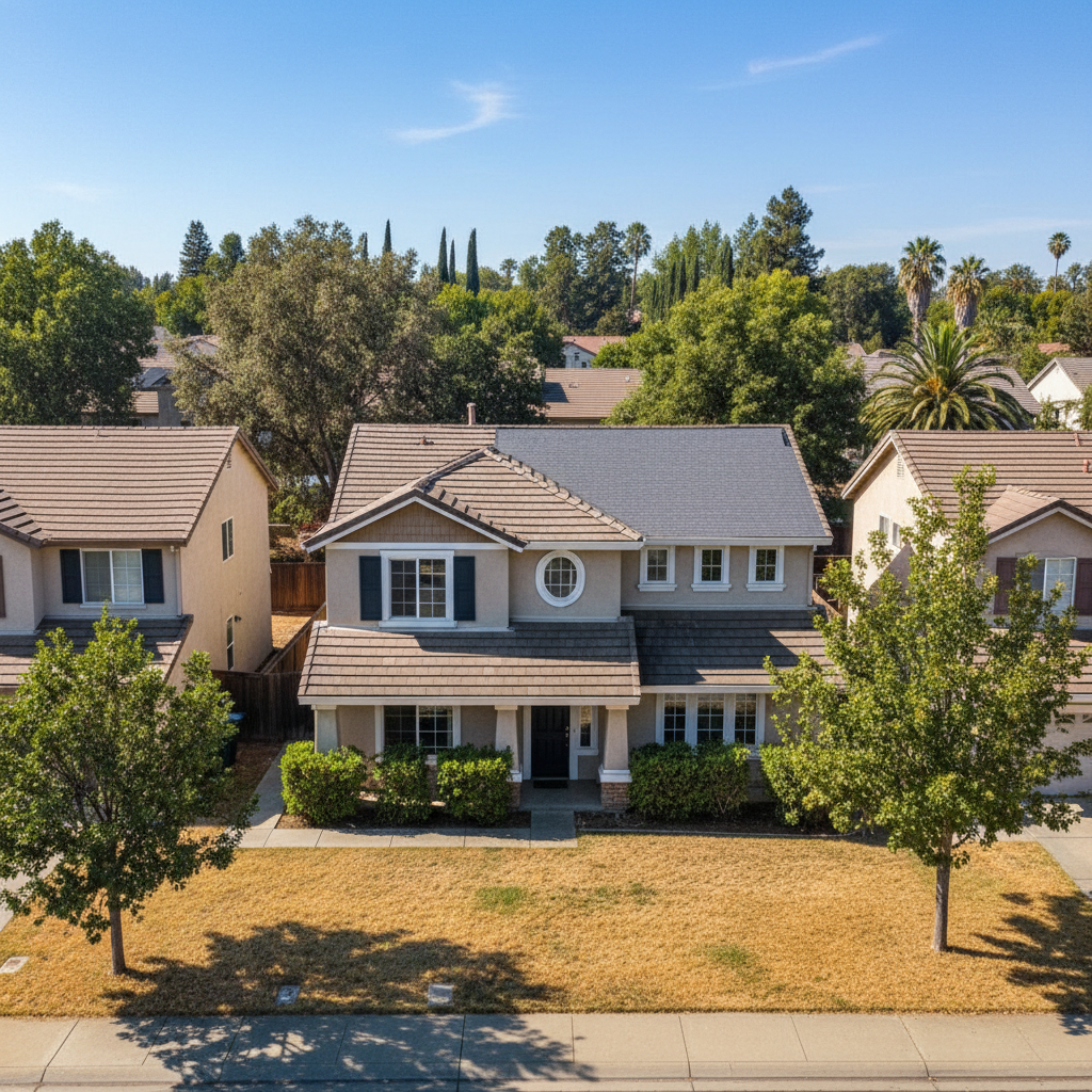 Completed roof repair work at a residential property in Rancho Cordova, CA