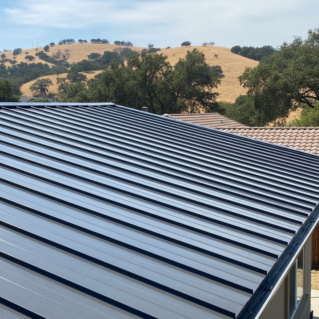 Completed metal roofing work at a residential property in Rancho Cordova, CA