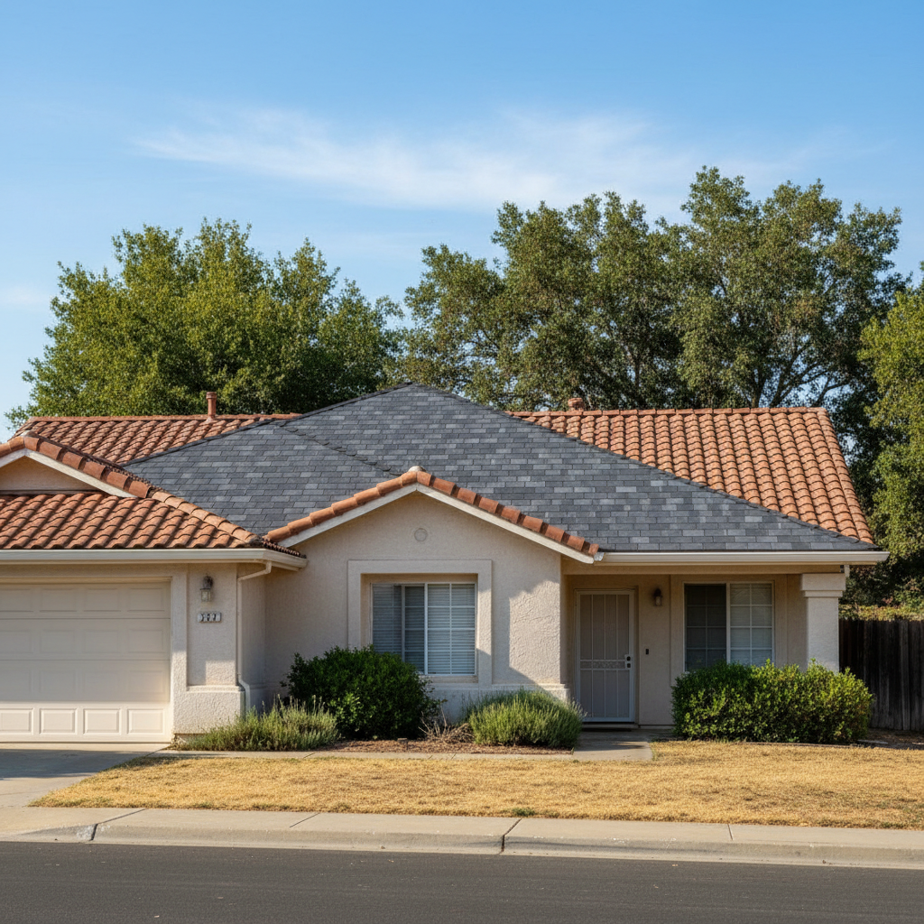 Completed roof repair work at a residential property in Elk Grove, CA