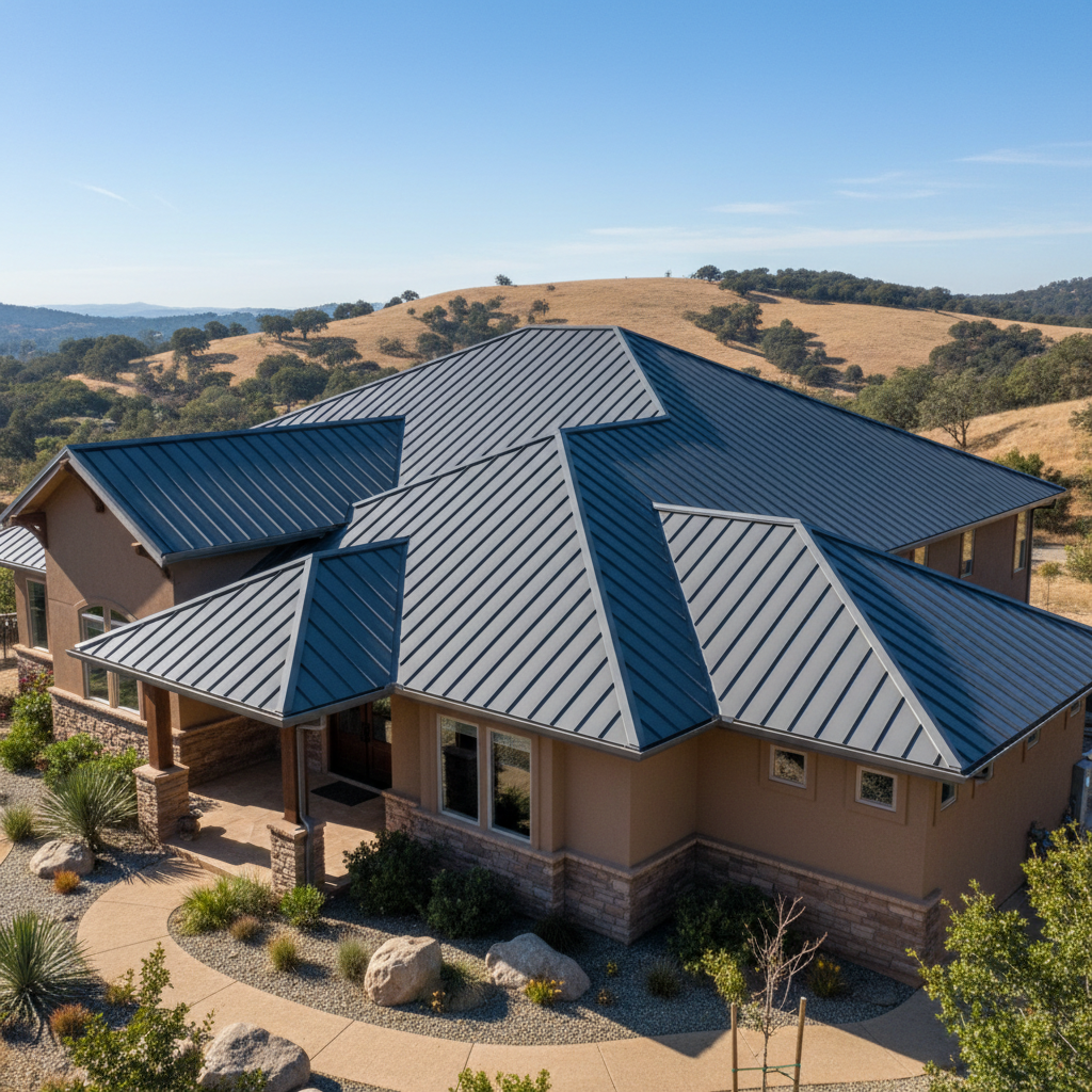 Completed metal roofing work at a residential property in El Dorado Hills, CA