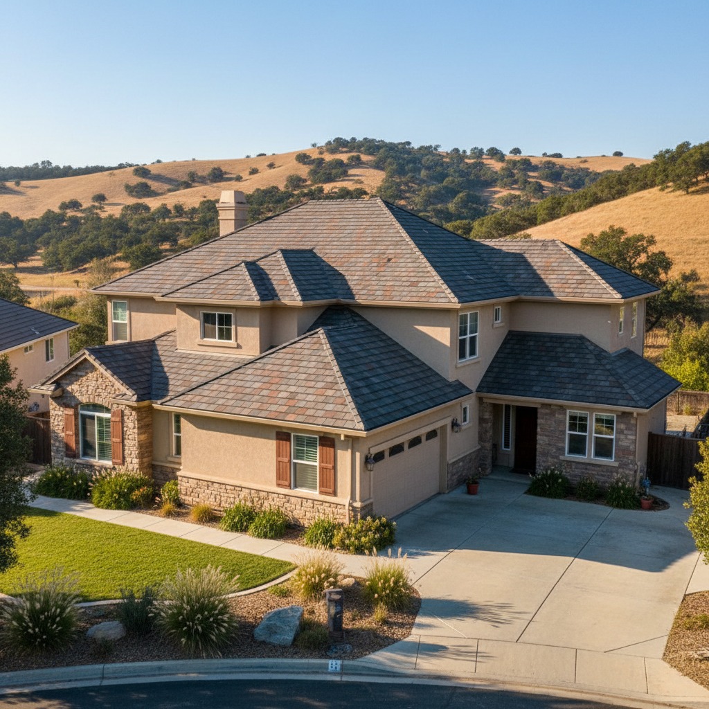 Completed asphalt shingle roofing work at a residential property in El Dorado Hills, CA