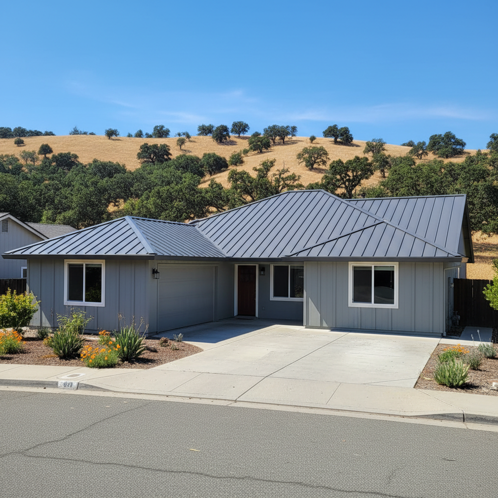 Completed metal roofing work at a residential property in Rancho Cordova, CA