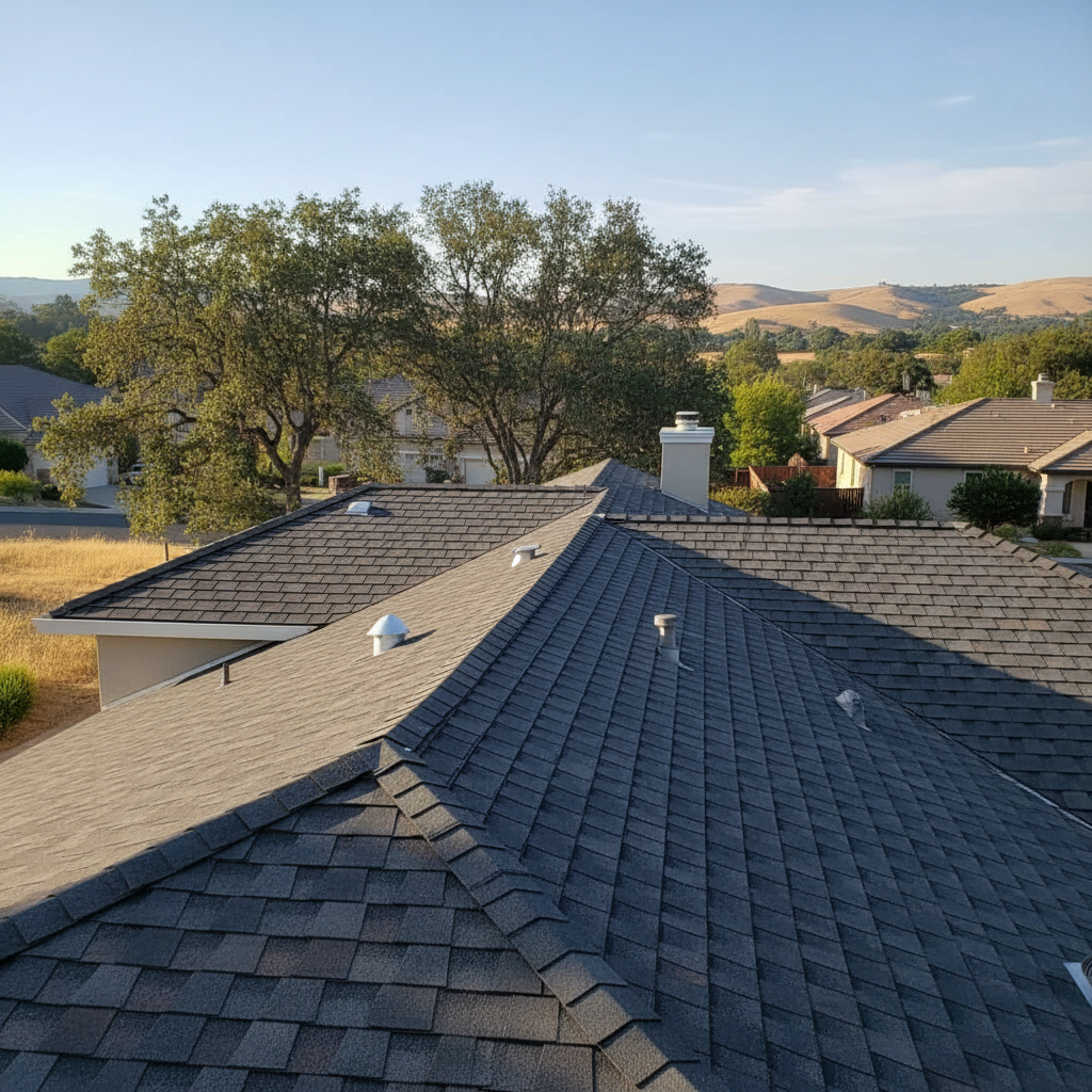 Completed roof replacement work at a residential property in Folsom, CA