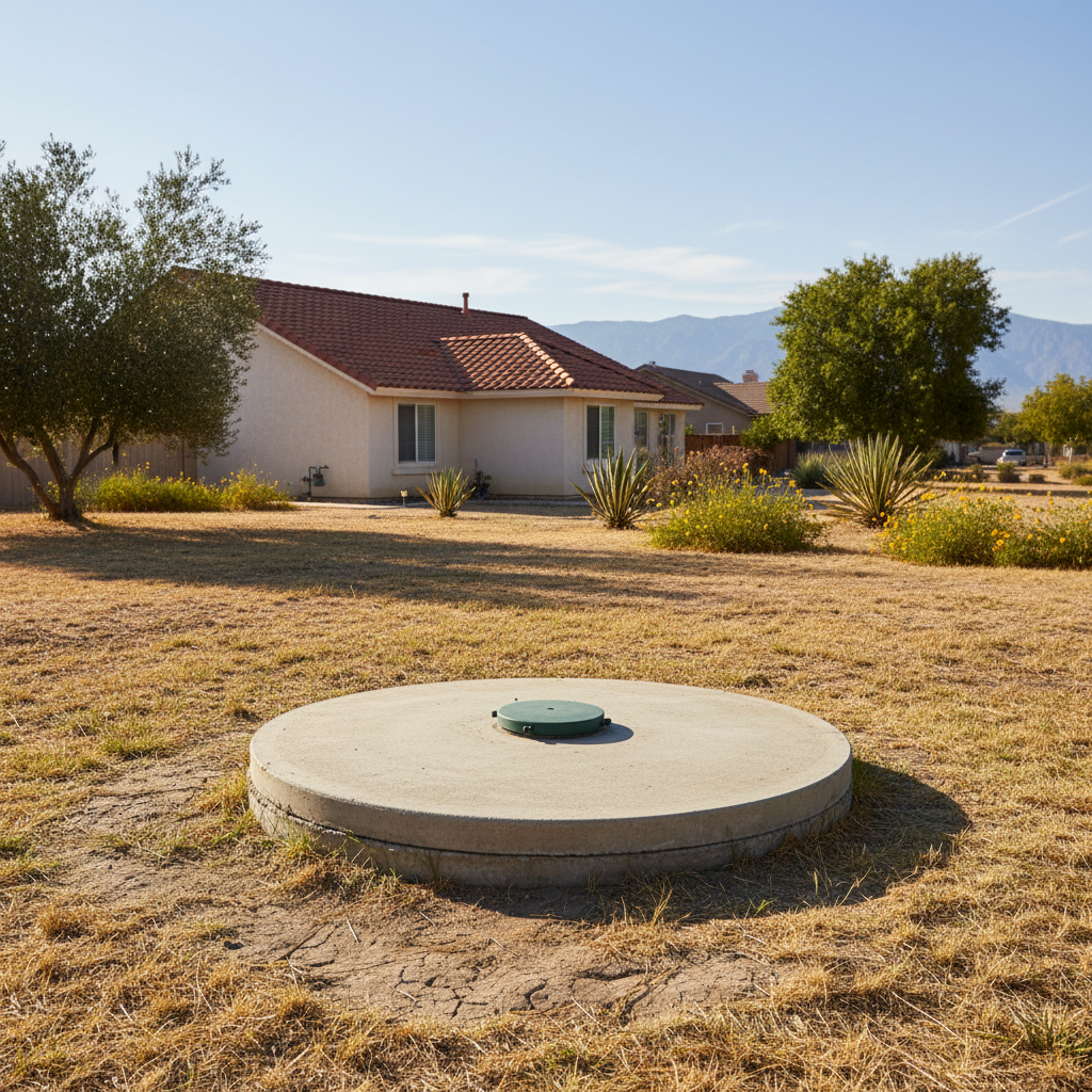 Completed septic tank pumping work at a residential property in Fresno, CA