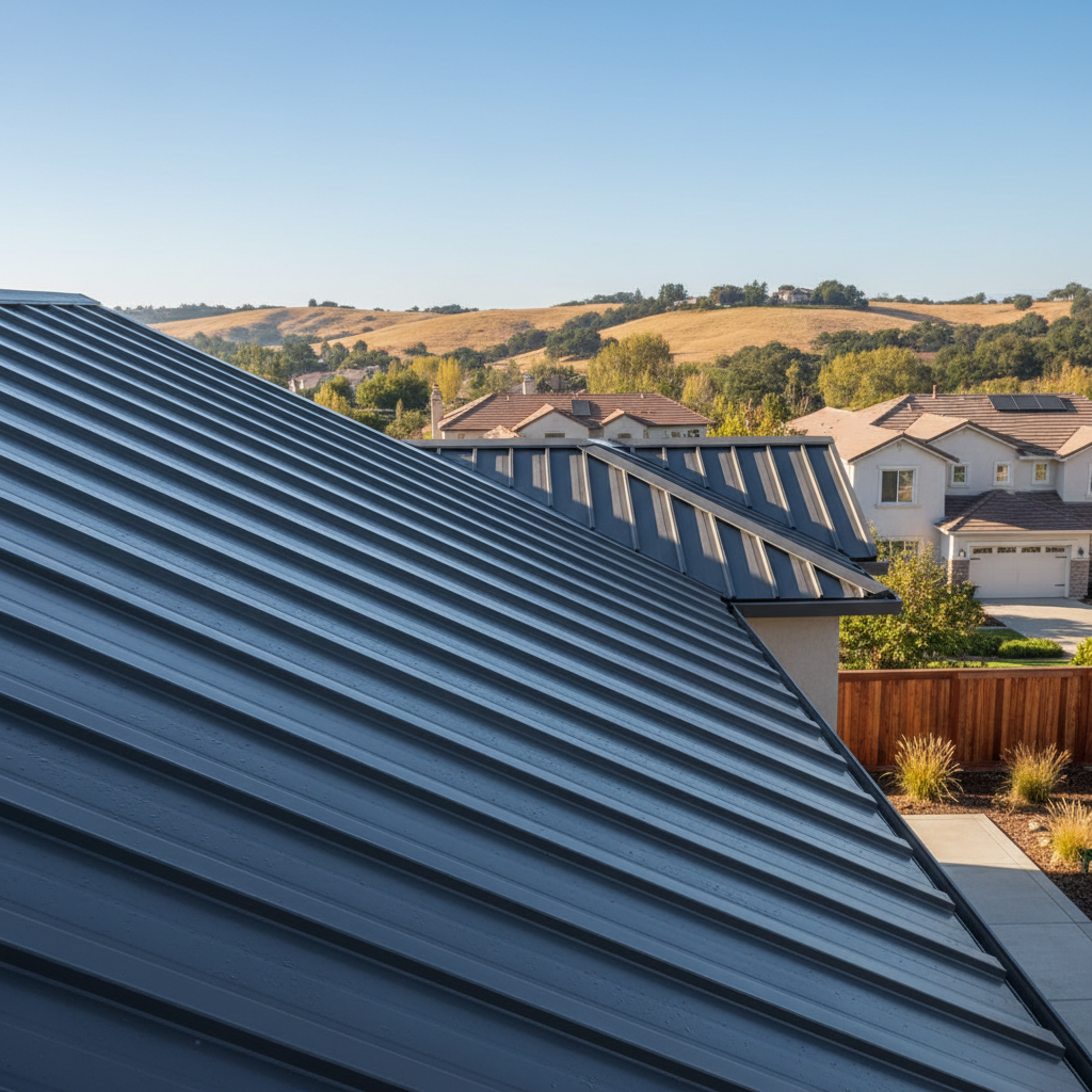 Completed metal roofing work at a residential property in El Dorado Hills, CA