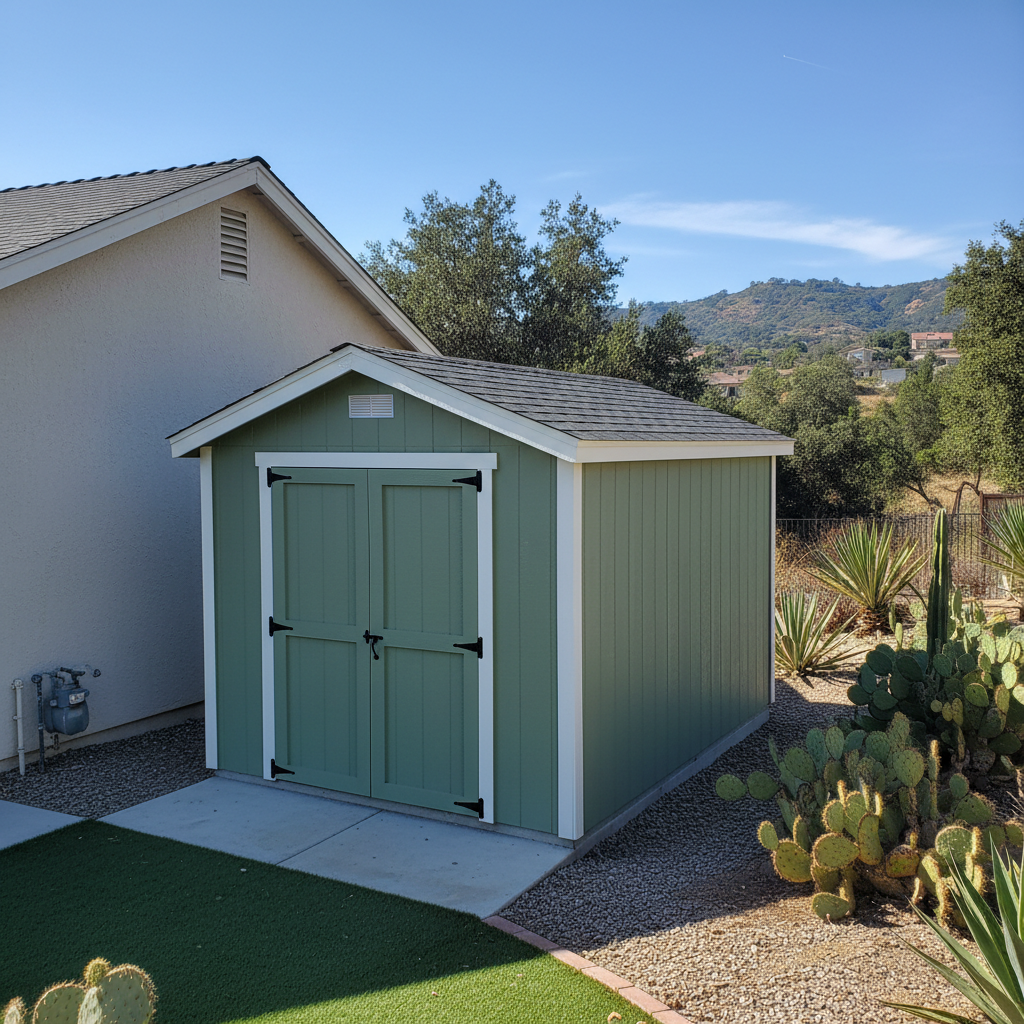 Completed storage sheds work at a residential property in La Mesa, CA