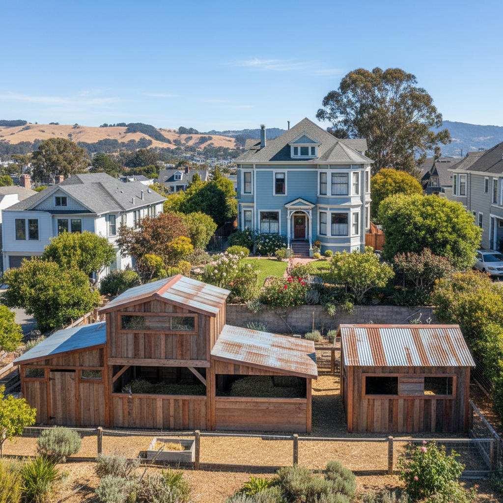 Completed livestock shelters work at a residential property in San Francisco, CA
