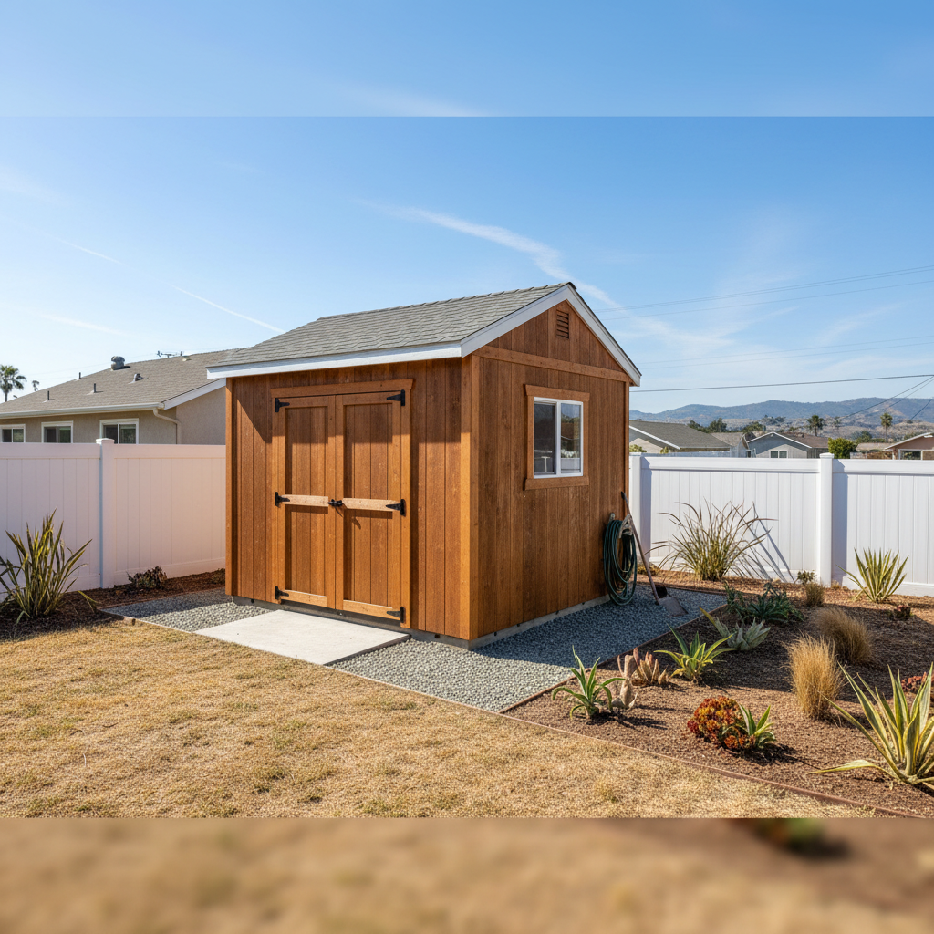 Completed storage sheds work at a residential property in Oceanside, CA