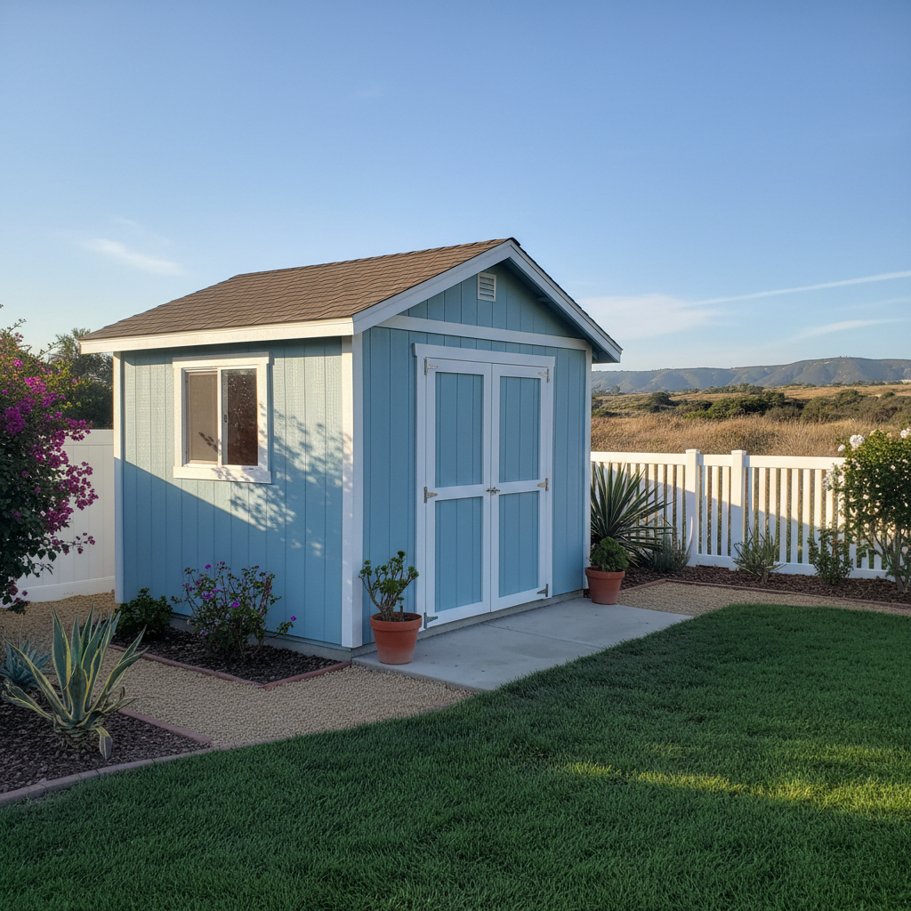Completed garden sheds work at a residential property in Oceanside, CA