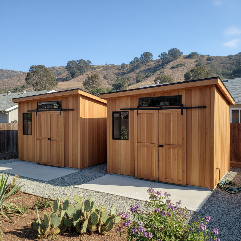 Completed garden sheds work at a residential property in Oceanside, CA