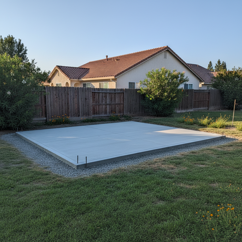 Completed shed foundation work work at a residential property in Tracy, CA